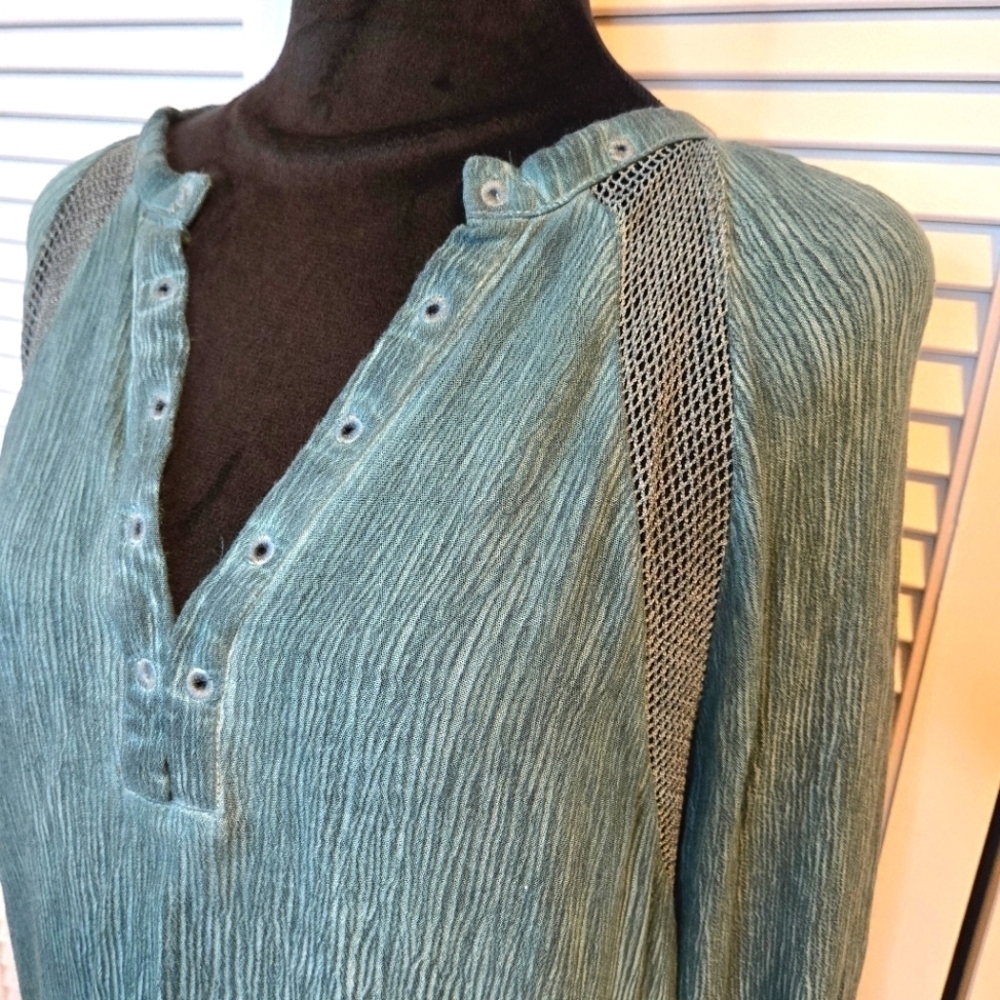Honey Belle Distressed Dark Green Boho Tunic Small Adj Sleeves Grunge Gorpcore